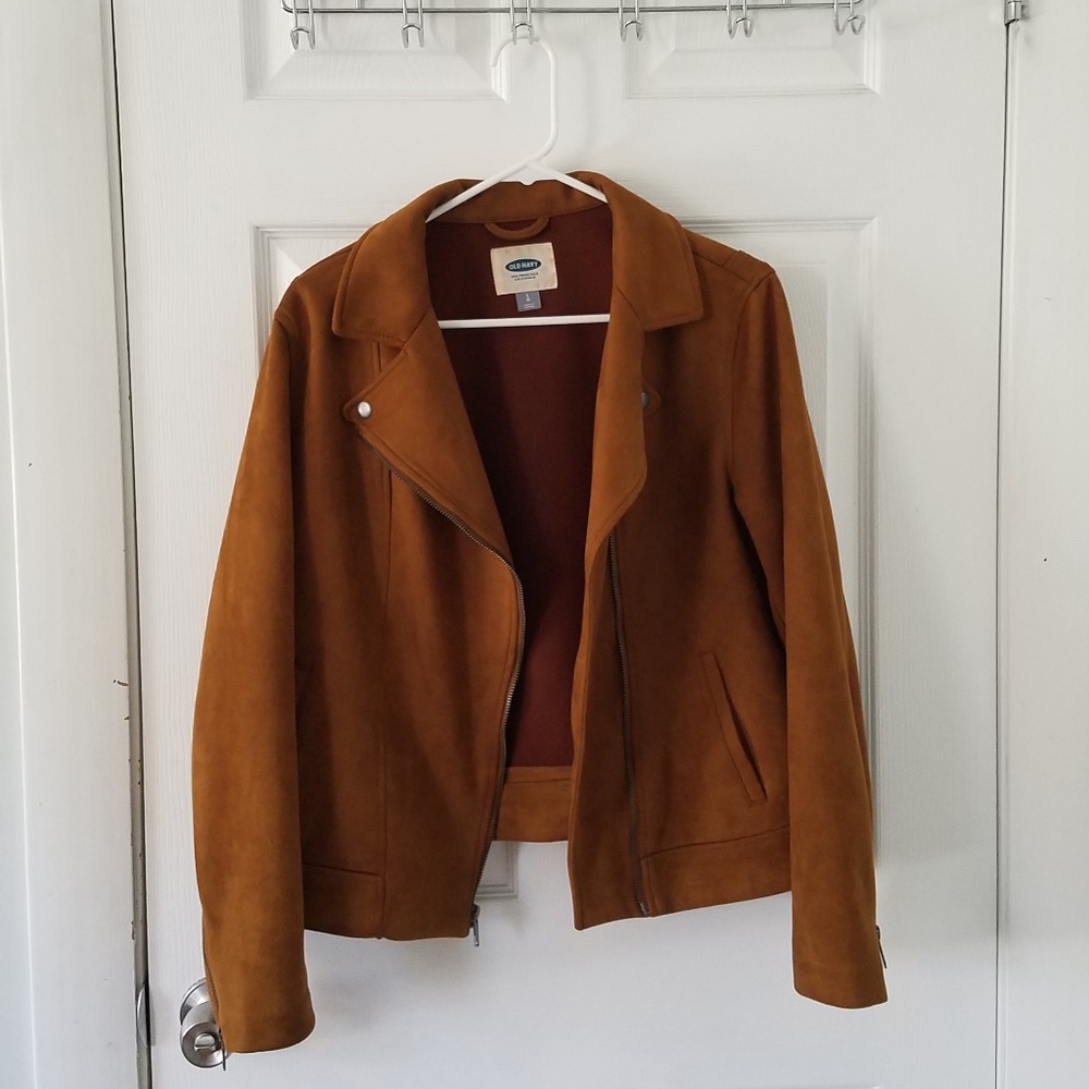 Tan, Faux-Suede Moto Jacket